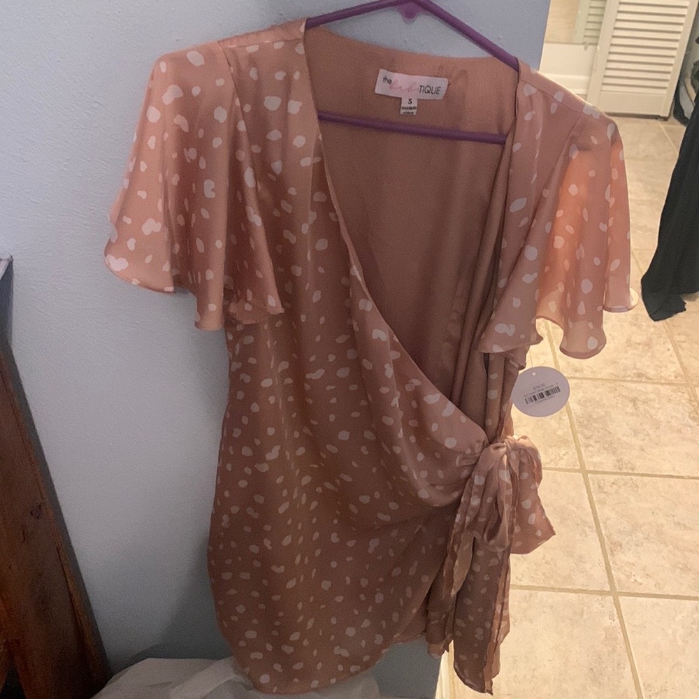Pale pink and white dots wrap dress never worn!